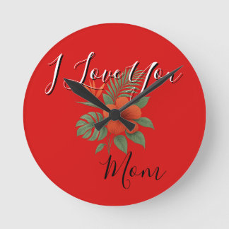 Orangefarbene Blumen-Rund-Uhr - Ich liebe dich, Ma Runde Wanduhr