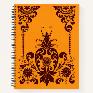 orangefarbene Blumen und Schnörkeldruck Notizbuch