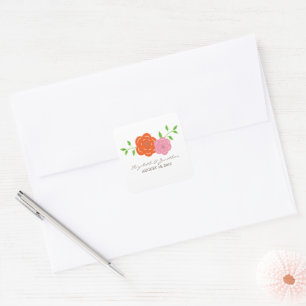 Orangefarbene Blumenkleber Quadratischer Aufkleber