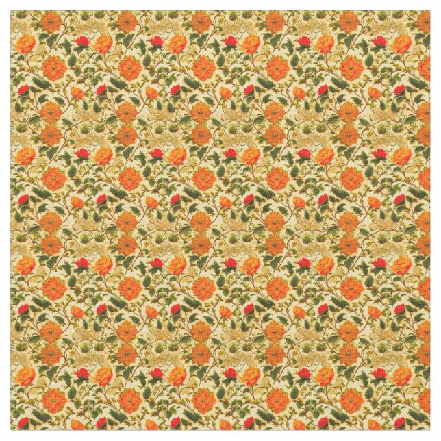 Orangefarbene Blüte auf gelbem Hintergrund Stoff (Nahaufnahme)