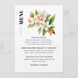 Orangefarbene Blüten & Jasmine Blooms Hochzeitsmen Menükarte