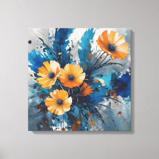 Orangefarbene Blütenburgen mit blauem Wasser Leinwanddruck