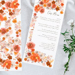 Orangefarbene Blütendecke Bouquet Wedding Menükarte<br><div class="desc">schlankes Menü,  um der Sammlung zu entsprechen *Wenn Sie mehr Papieroptionen wünschen,  kann dieses Design in ein schlankes Programm übertragen *oder für weitere Hilfe kontaktieren Sie mich</div>