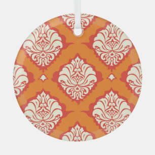 Orangefarbene Damast Tapete: nahtlos blühend. Ornament Aus Glas