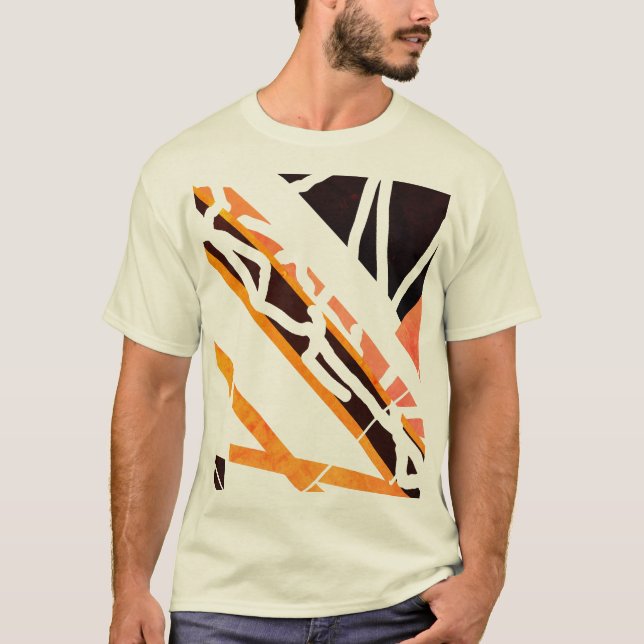 Orangefarbene, diagonale Formen Abstrakter MCM-Loo T-Shirt (Vorderseite)