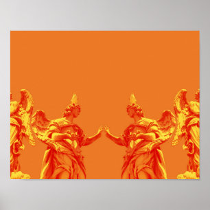Orangefarbene digitale Kunst mit Skulpturen Poster