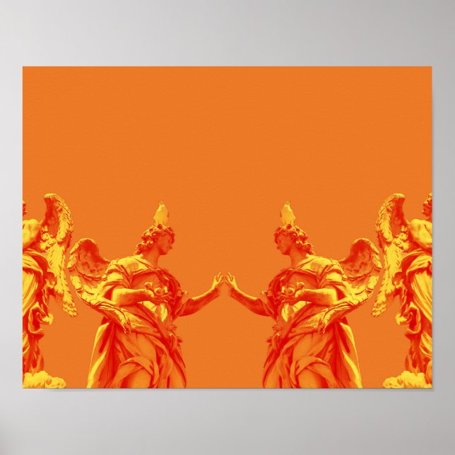Orangefarbene digitale Kunst mit Skulpturen Poster (Vorne)