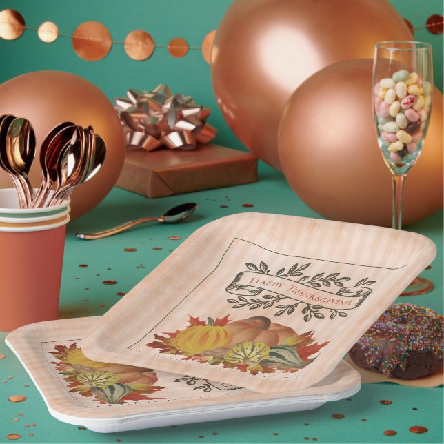 Orangefarbene Erntedank Pumpkins und Squash Pappteller (Multi)