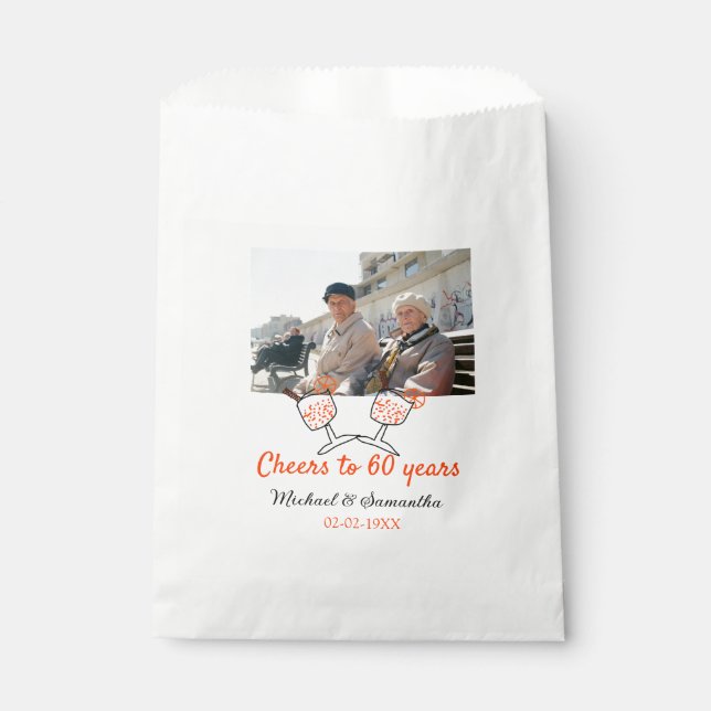 Orangefarbene Feier bis 60 Jahre Hochzeit Geschenktütchen (Vorderseite)