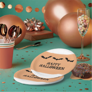 Orangefarbene Fledermäuse Halloween Teller