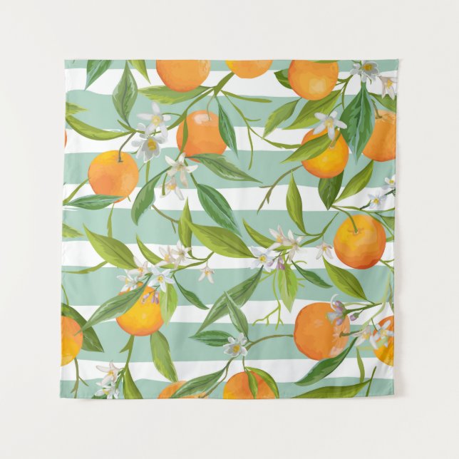 Orangefarbene Früchte: Nahtlos Vintag. Wandteppich (Vorderseite)