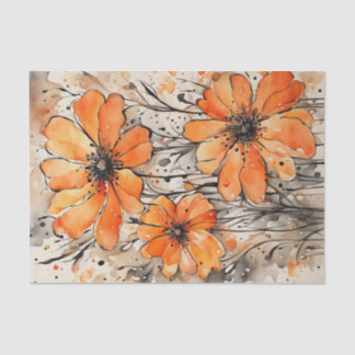 Orangefarbene Frühlingsblumen Decoupage Seidenpapier