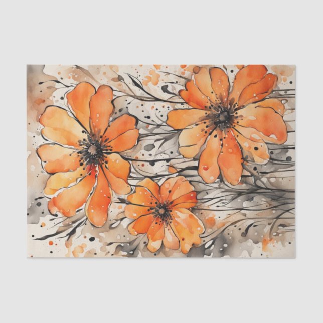 Orangefarbene Frühlingsblumen Decoupage Seidenpapier (Vorderseite)
