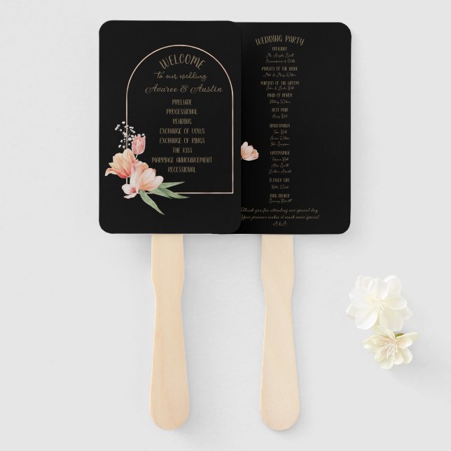 Orangefarbene Frühlingshuppen auf schwarzem Hinter Fächer (Vorne und Hinten)