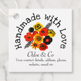 Orangefarbene, gelbe Blume mit Liebe, danke Geschenkanhänger