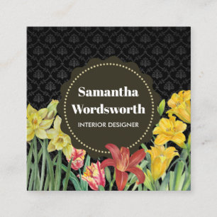 Orangefarbene gelbe Frühlingsblumen Damask Quadratische Visitenkarte