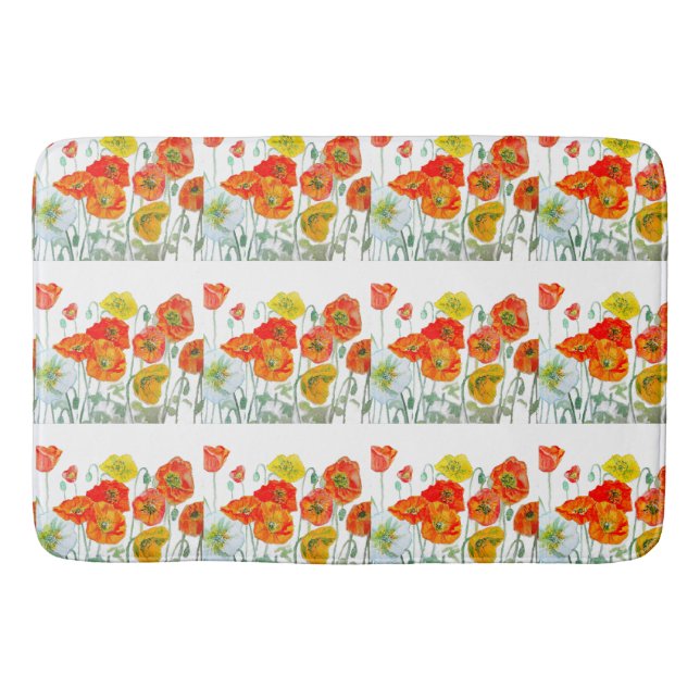 Orangefarbene, gelbe Mohnblume Badematte (Vorderseite)