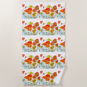 Orangefarbene, gelbe Mohnblume Strandtuch