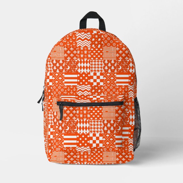 Orangefarbene, gelbe Muster - Design Bedruckter Rucksack (Vorderseite)