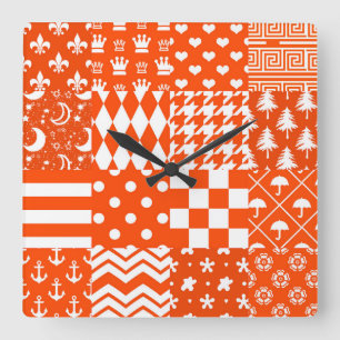 Orangefarbene, gelbe Muster - Design Quadratische Wanduhr