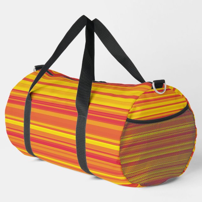 Orangefarbene, gelbe Streifen Duffle Bag (Rechte Ecke)