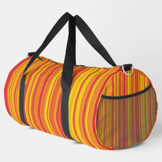Orangefarbene, gelbe Streifen Duffle Bag (Rechte Ecke)