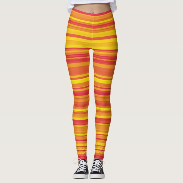 Orangefarbene, gelbe Streifen Leggings (Vorderseite)
