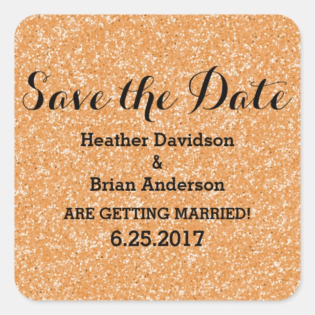 Orangefarbene Glitzer Save the Date Stickers (Vorderseite)