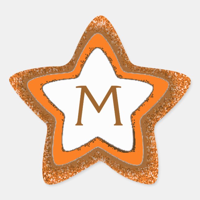Orangefarbene Glitzer-Stern-Aufkleber für Monogram Stern-Aufkleber (Vorderseite)
