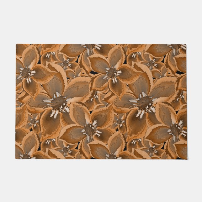 Orangefarbene, graue Aquarellfarben-Blume. Fußmatte (Vorderseite)