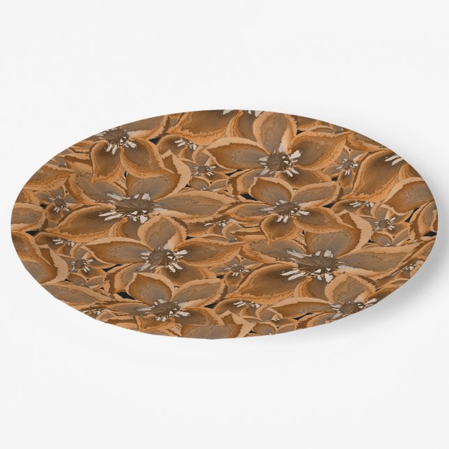 Orangefarbene, graue Aquarellfarben-Blume. Pappteller (Schrägansicht)