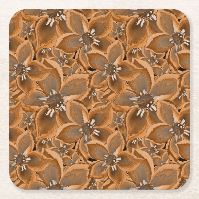 Orangefarbene, graue Aquarellfarben-Blume. Rechteckiger Pappuntersetzer (Vorderseite)