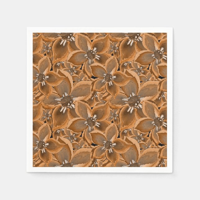 Orangefarbene, graue Aquarellfarben-Blume. Serviette (Vorderseite)