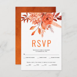 Orangefarbene HerbstBlume und Blätter Hochzeit im RSVP Karte