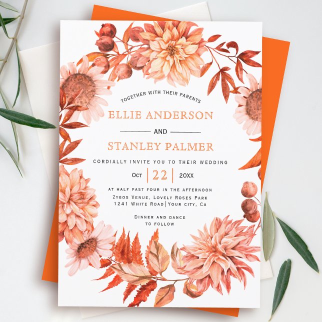 Orangefarbene Herbstkranz-Hochzeit im Herbst Einladung (Von Creator hochgeladen)