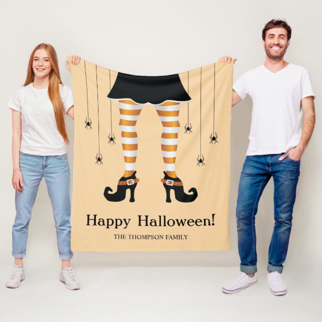 Orangefarbene Hexenbeine und Spinnen Halloween Fleecedecke (Beispiel)