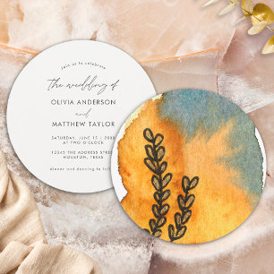 Orangefarbene Hochzeit mit einzigartiger floraler  Einladung