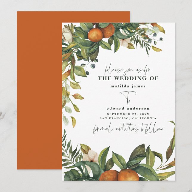 Orangefarbene Hochzeit Save The Date (Vorne/Hinten)