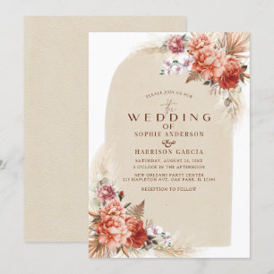 Orangefarbene Hochzeit und Pampas Einladung