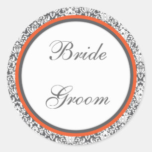 Orangefarbene Hochzeitsticker Runder Aufkleber