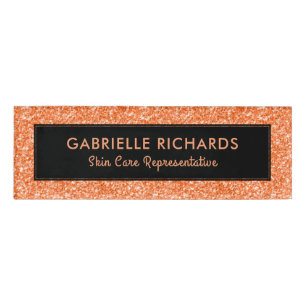 Orangefarbene Imitate Glitzer- und Schwarzer Text- Namenschild