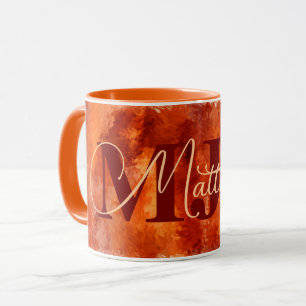 Orangefarbene Impressionen mit Name und Monogramm Tasse