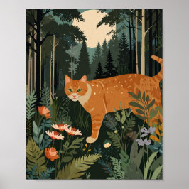 Orangefarbene Katze im Wald Poster