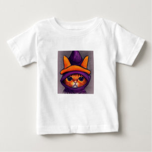 Orangefarbene Katze mit Lila Hexenhuttholz Baby T-shirt