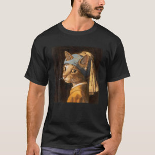 Orangefarbene Katze mit Perle, die eine lustige Ar T-Shirt