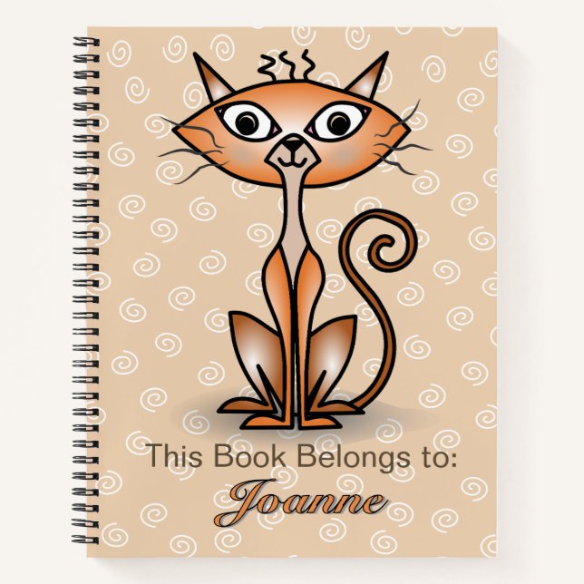 Orangefarbene Katze mit weißem Swirbeluntergrund Notizbuch (Vorderseite)