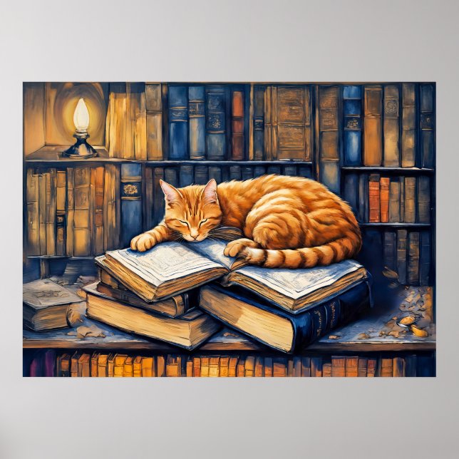 Orangefarbene Katze Schlafen auf dem Speiseplan Poster (Vorne)