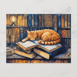 Orangefarbene Katze Schlafen auf dem Speiseplan Postkarte