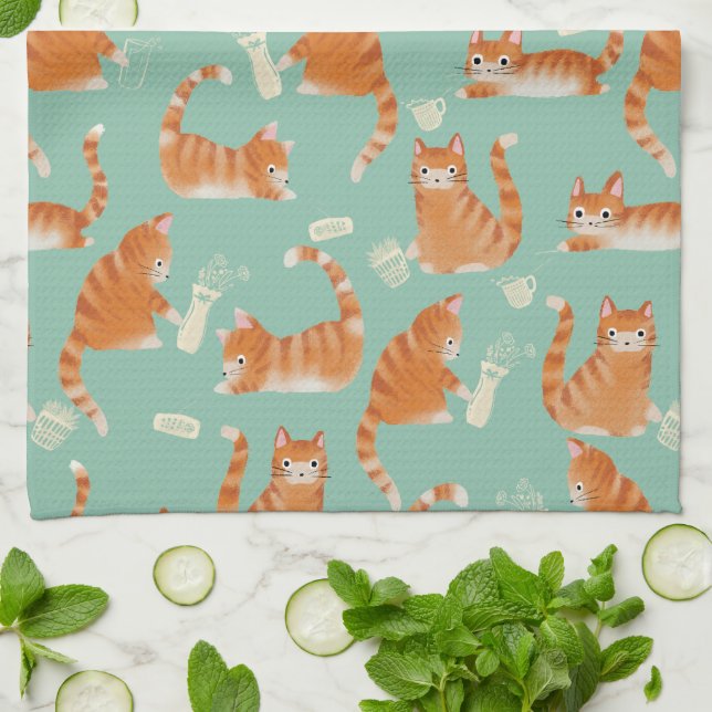 Orangefarbene Katzen, die sich über die Orange Tab Geschirrtuch (Gefaltet)