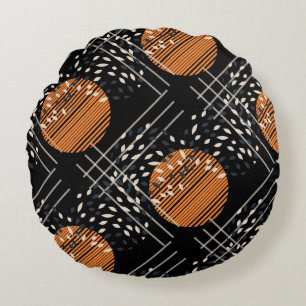 Orangefarbene Kreise Abstraktes Vintages Muster Rundes Kissen